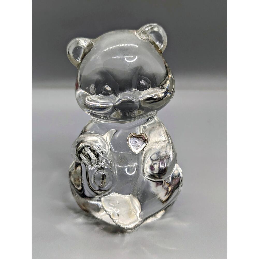 Fenton Art 4in Teddy Bear Crystal Clear Glass Figurine Paperweight Vintage‎